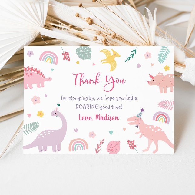 Tarjeta De Agradecimiento Aniversario del Boho Rosa Dinosaur Gracias (Subido por el creador)