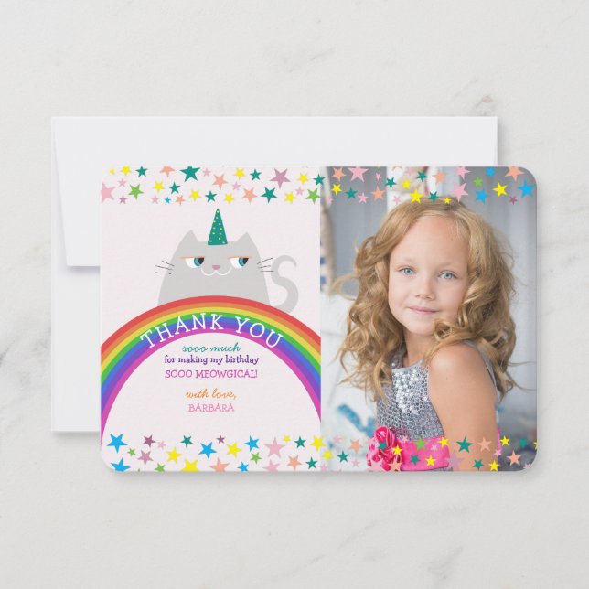 Tarjeta De Agradecimiento Aniversario del Chica del Arcoiris de Unicorn Grac (Anverso)