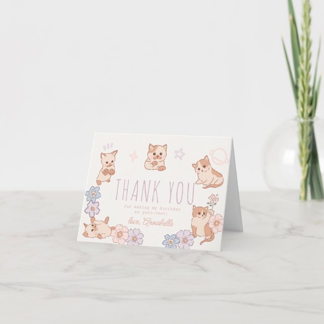 Tarjeta De Agradecimiento Aniversario del Chica Floral de Cats Cats Cats Cat (Anverso)