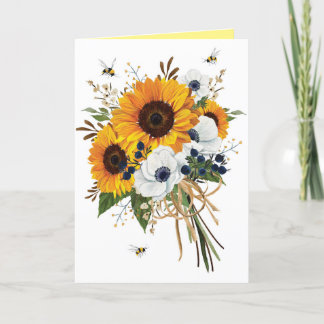 Tarjeta De Agradecimiento Aniversario del girasol de la acuarela amarilla mo