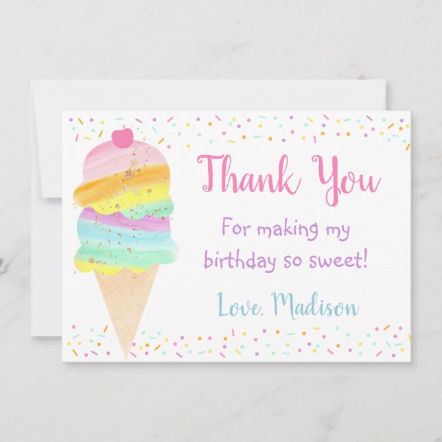 Tarjeta De Agradecimiento Aniversario del Helado de Arcoiris Caliente Gracia (Anverso)