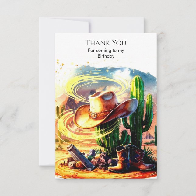 Tarjeta De Agradecimiento Aniversario del nacimiento de Cowboy Niños Magos (Anverso)