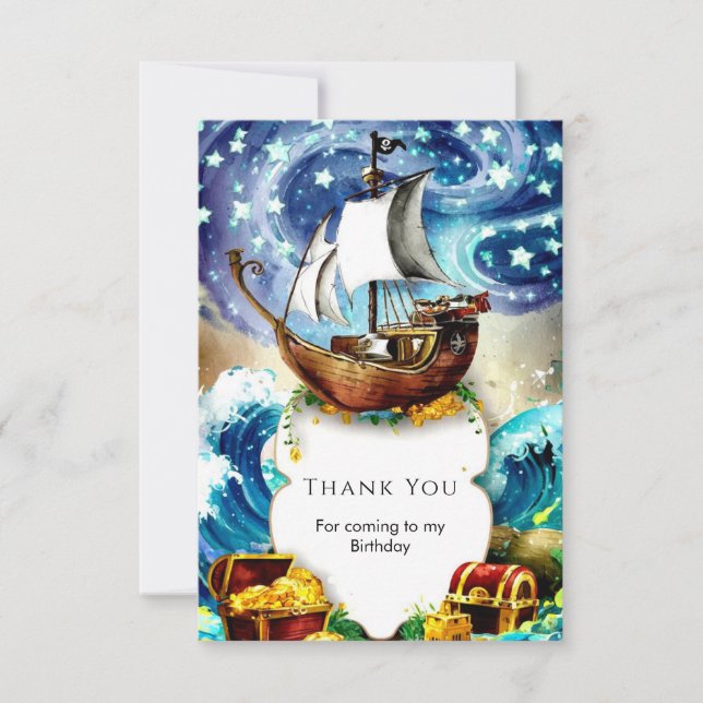 Tarjeta De Agradecimiento Aniversario del pirata de barcos de niños extravag (Anverso)