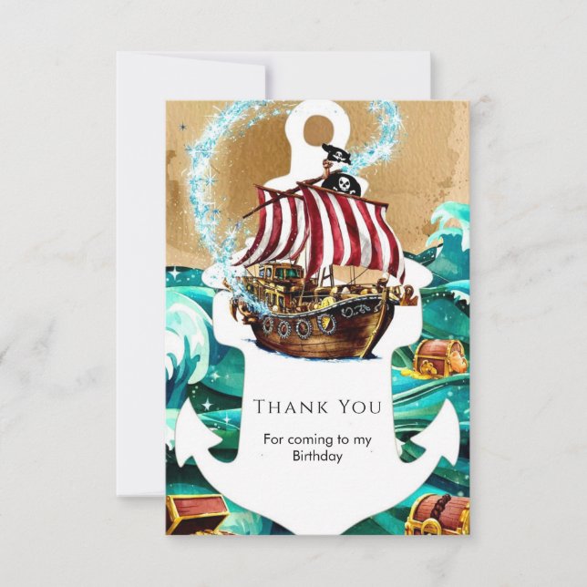 Tarjeta De Agradecimiento Aniversario del pirata de las olas simplemente enc (Anverso)