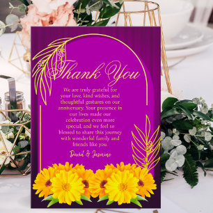 Tarjeta De Agradecimiento Aniversario elegante del Boda del Girasol de Oro P