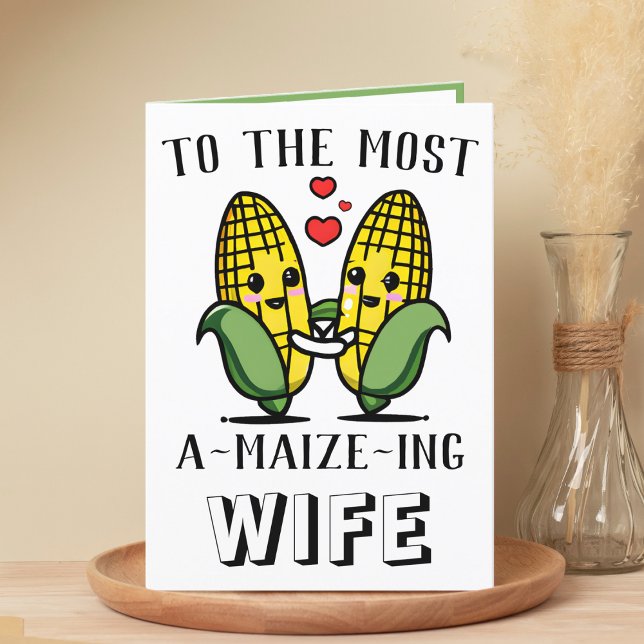 Tarjeta De Agradecimiento Aniversario feliz de una esposa de maíz dulce (cute corn amazing wife greeting card)