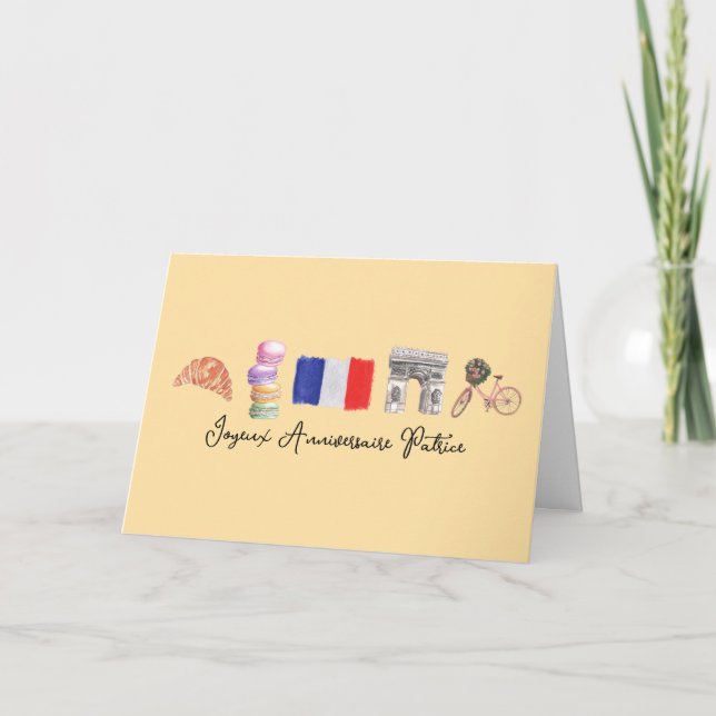 Tarjeta De Agradecimiento Aniversario feliz francés de cumpleaños París, ani (Anverso)