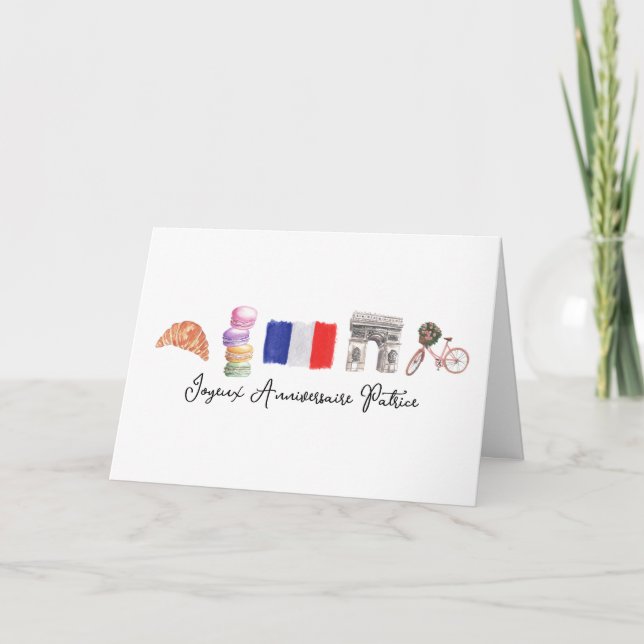 Tarjeta De Agradecimiento Aniversario feliz francés de cumpleaños París, ani (Anverso)