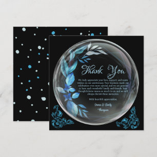 Tarjeta De Agradecimiento Aniversario Floral Azul Negro Moderno Milestone