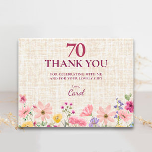 Tarjeta De Agradecimiento Aniversario número 70 Rosa Flor Silvestre Lino Agr