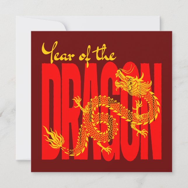 Tarjeta De Agradecimiento Año del Dragón Rojo Oro (Anverso)
