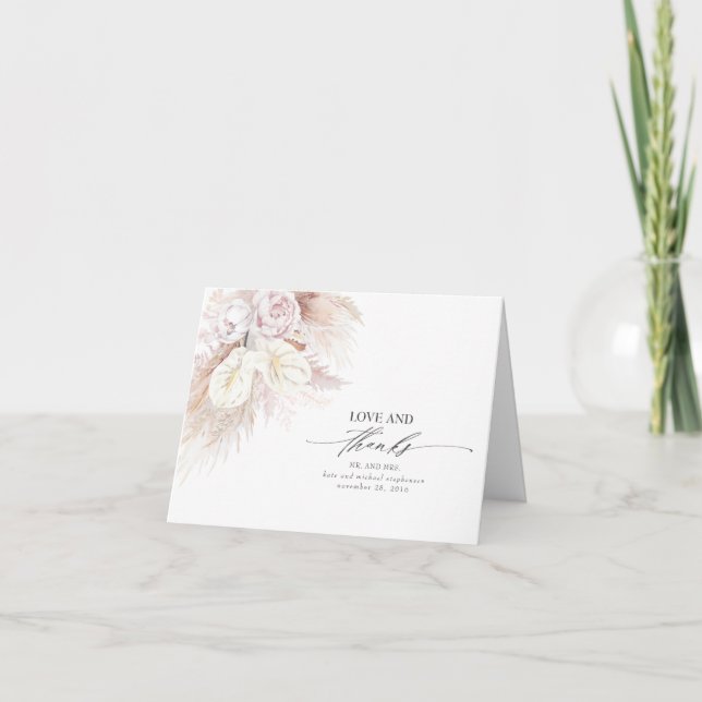 Tarjeta De Agradecimiento Anthuriums y Pampas Grass Boda Gracias (Anverso)