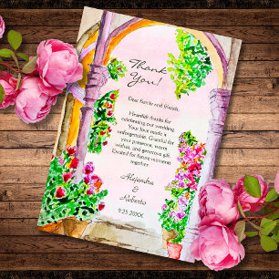 Tarjeta De Agradecimiento Antiguo Pueblo Mexicano Floral Acuarela Colorido