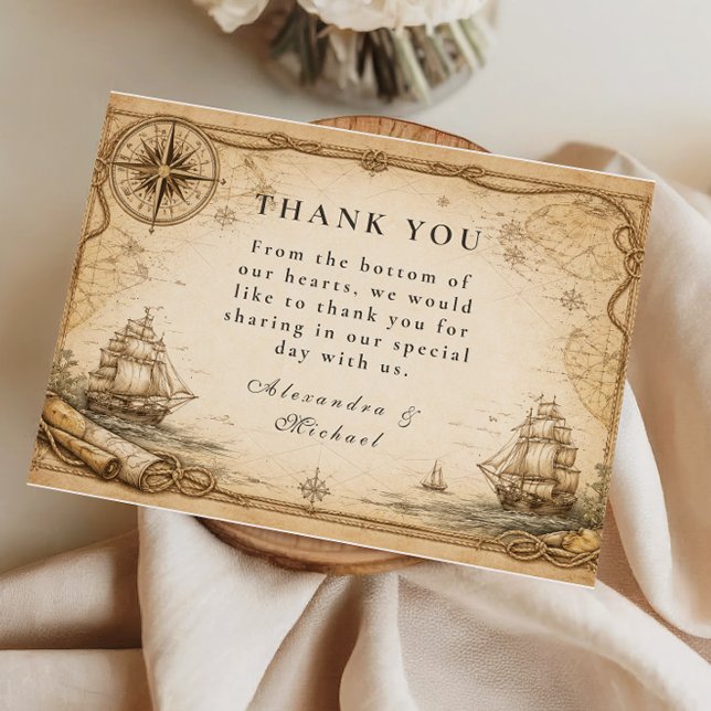 Tarjeta De Agradecimiento Antique Nautical Map Wedding (Subido por el creador)