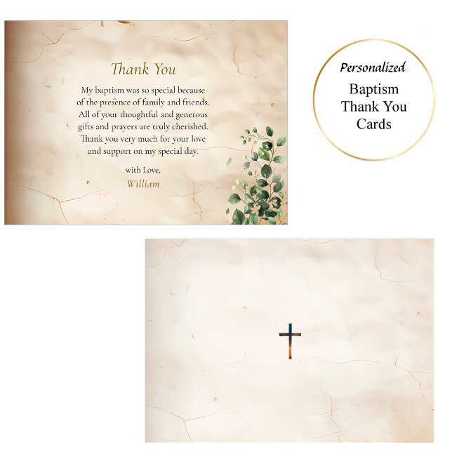 Tarjeta De Agradecimiento Antique Style Parchment Greenery Orthodox Baptism (Subido por el creador)
