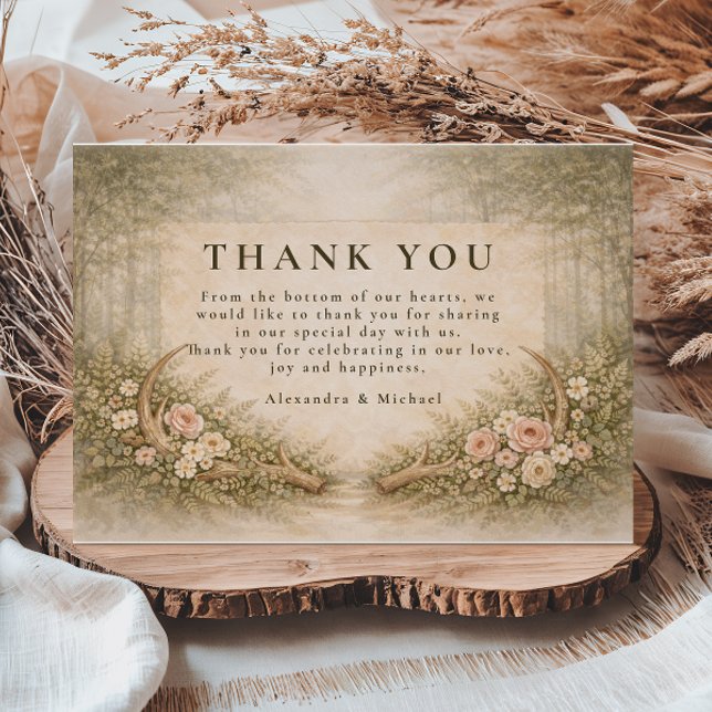 Tarjeta De Agradecimiento Antler Floral Boho Wedding (Subido por el creador)