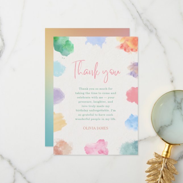 Tarjeta De Agradecimiento Any age sip and paint birthday  (Anverso/Reverso In Situ)