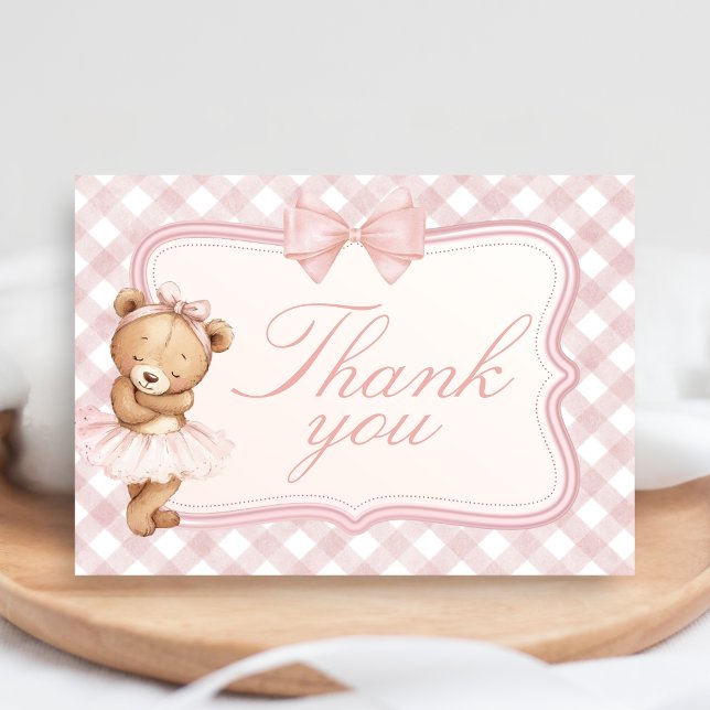 Tarjeta De Agradecimiento Apenas Esperamos Elegante Oso Baby Shower (Pink Bear Baby Shower Thank You Card)