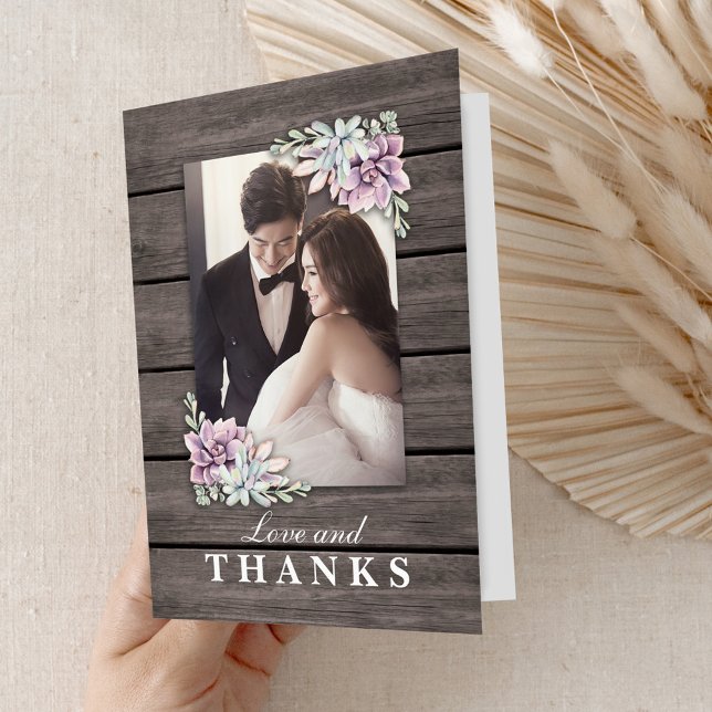 Tarjeta De Agradecimiento Apenas la boda suculenta rústica casada del | le (Subido por el creador)