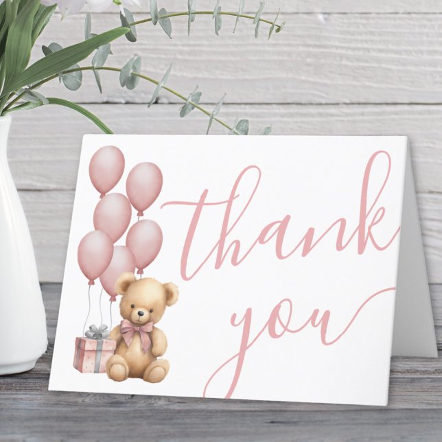 Tarjeta De Agradecimiento Apenas Podemos Esperar Fiesta de Bebé Rosa para Ni (We Can Bearly Wait Pink Girl Baby Shower Thank You Card )