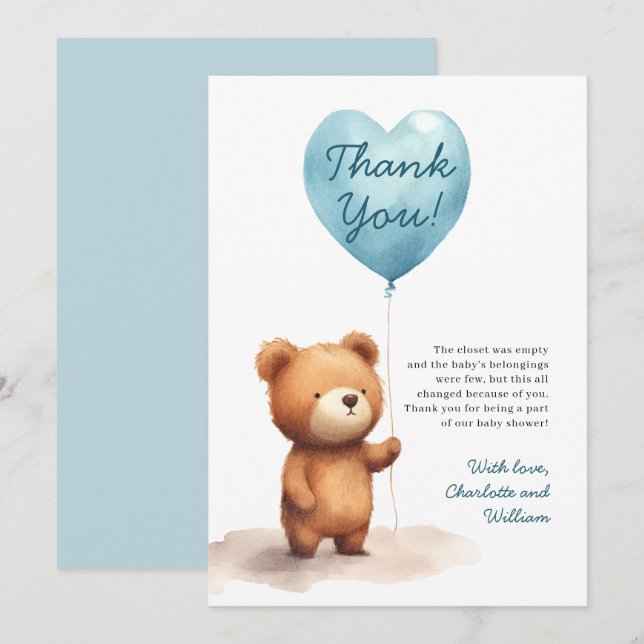 Tarjeta De Agradecimiento Apenas Podemos Esperar Oso de Peluche Azul Bebé Ni (Anverso / Reverso)