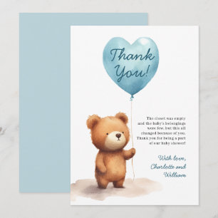 Tarjeta De Agradecimiento Apenas Podemos Esperar Oso de Peluche Azul Bebé Ni