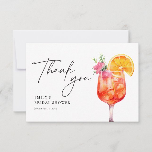Tarjeta De Agradecimiento Aperol Spritz Floral Bridal Shower (Anverso)