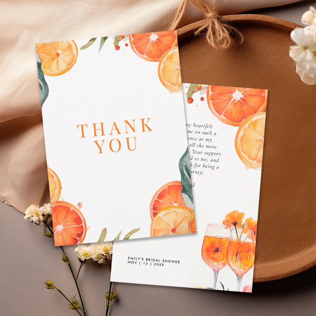 Tarjeta De Agradecimiento Aperol Spritz Watercolor Bridal Shower (Subido por el creador)