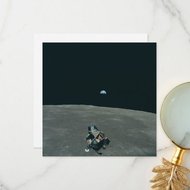 Tarjeta De Agradecimiento Apollo Lunar Lander y Earrise Over Moon (Anverso/Reverso In Situ)