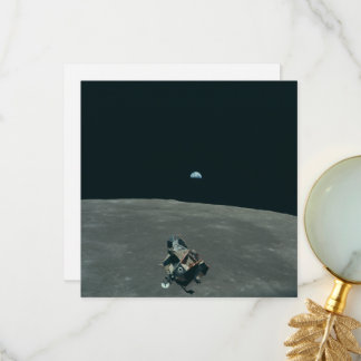 Tarjeta De Agradecimiento Apollo Lunar Lander y Earrise Over Moon