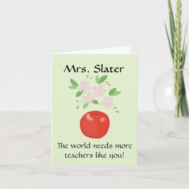 Tarjeta De Agradecimiento Apple con Flores Editable Apreciación del Profesor (Anverso)