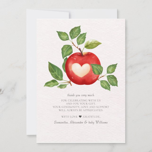 Tarjeta De Agradecimiento Apple De Nuestro Ojo Cae Cosecha Baby Shower Rústi (Anverso)