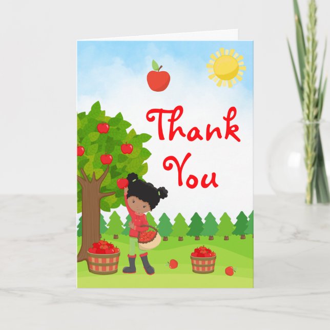 Tarjeta De Agradecimiento Apple Picking Dark Skin Chica Birthday Gracias Ca (Anverso)