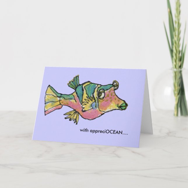 Tarjeta De Agradecimiento AppreciOCEAN rainbow cartoon fish thank you card (Anverso)