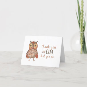 Tarjeta De Agradecimiento Apreciación De Adorable Brown Owl