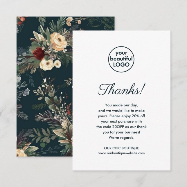 Tarjeta De Agradecimiento Apreciación del cliente de Floral de moda Gracias (Anverso / Reverso)