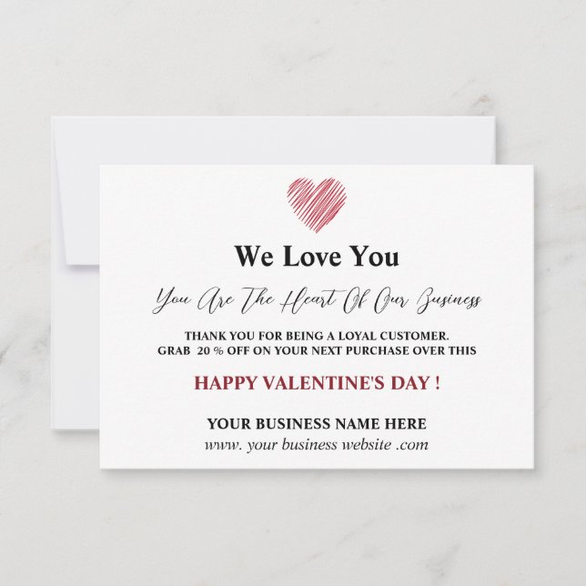 Tarjeta De Agradecimiento Apreciación del cliente el día de San Valentín (Anverso)