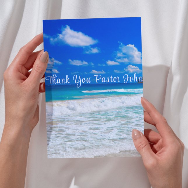 Tarjeta De Agradecimiento Apreciación del Pastor de Olas Azules del Océano (Ocean Blue Waves Pastor Appreciation Thank You Card
(front image/folded card))