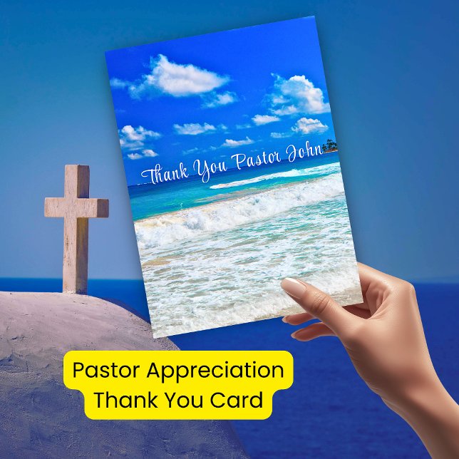 Tarjeta De Agradecimiento Apreciación del Pastor de Olas Azules del Océano (Ocean Blue Waves Pastor Appreciation Thank You Card)
