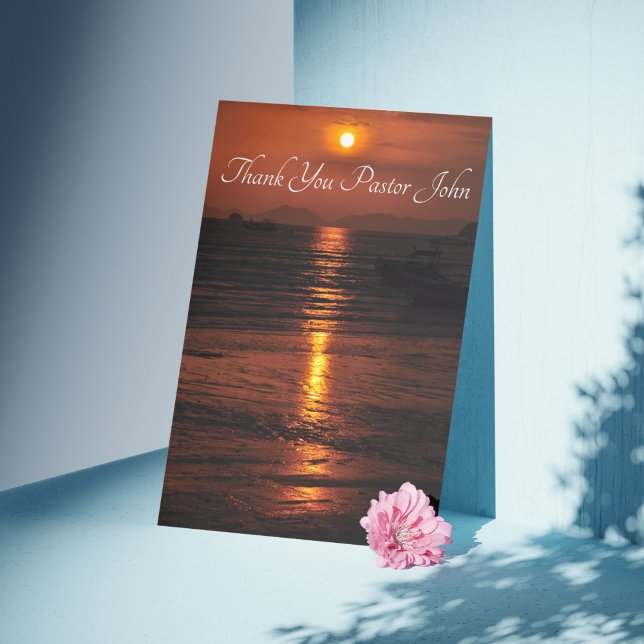 Tarjeta De Agradecimiento Apreciación del Pastor del Amanecer del Océano (Ocean Sunset Pastor Appreciation Thank You Card)
