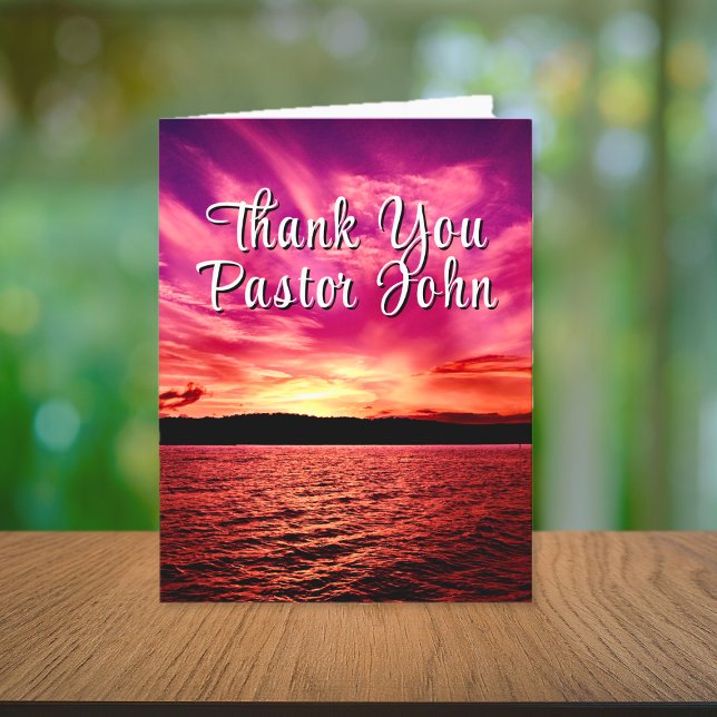 Tarjeta De Agradecimiento Apreciación del Pastor del Amanecer Rosa del Océan (Ocean Pink Sunset Pastor Appreciation Thank You Card)