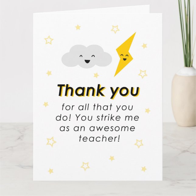 Tarjeta De Agradecimiento Apreciación del profesor Cute Cloud Gracias Tarjet (Anverso)