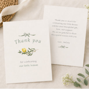 Tarjeta De Agradecimiento Apretón Pequeño Limón Verde Salvia Ducha de Bebé