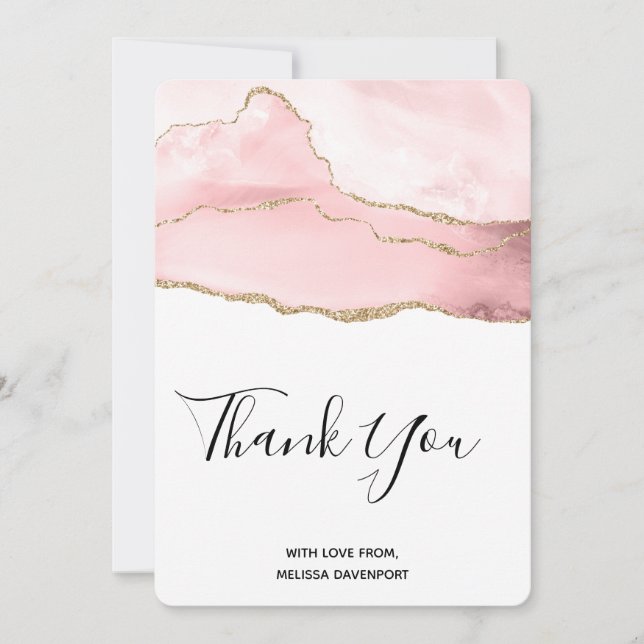 Tarjeta De Agradecimiento Aprobar Rubor rosado con cinta Gold Gracias (Anverso)