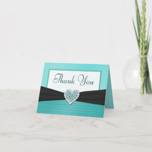 Tarjeta De Agradecimiento Aqua Blue and Black Purpurina Heart Gracias