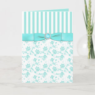 Tarjeta de agradecimiento Aqua Blue and White Stri