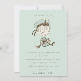 Tarjeta De Agradecimiento Aqua Blue Boys Pequeño Sailor Nautical Baby Shower