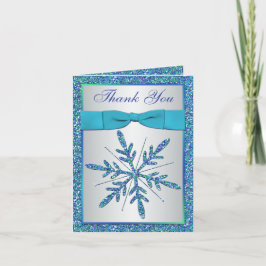 Tarjeta De Agradecimiento Aqua Blue Silver Snowflakes Photo Thank You Card