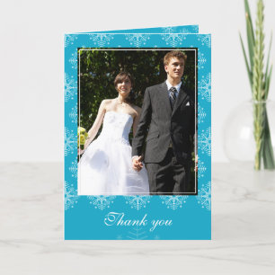 Tarjeta De Agradecimiento Aqua + copos de nieve blanco boda de invierno grac