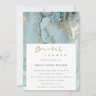 TARJETA DE AGRADECIMIENTO AQUA DUSKY AZUL GOLD AGATE BRIDAL DUCHA